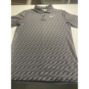 Women's Nike Dry Fit Golf Polo Size Large Black And White Stripe Diagonal